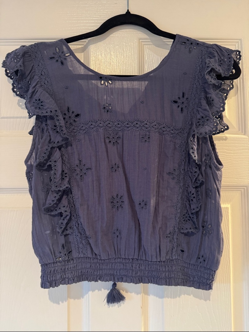 American Eagle Outfitters Lavender Eyelet Ruffle Crop Top